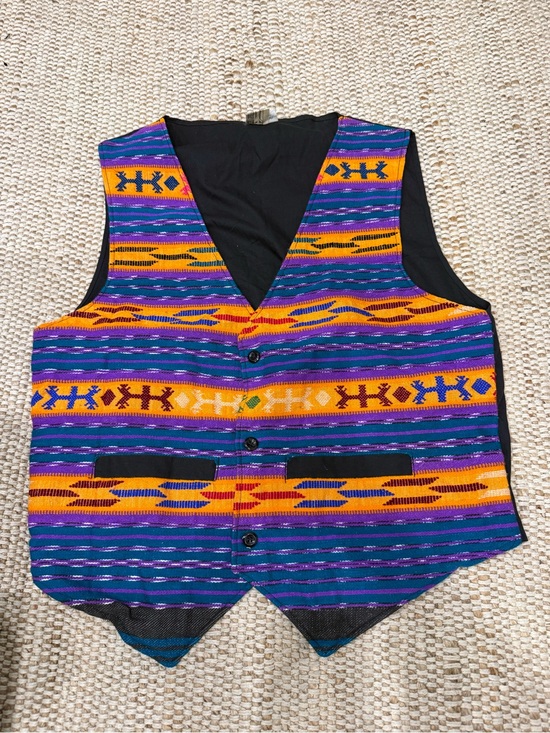 Vintage Jackets & Blazers - Vintage 90s Guatemalan Handwoven Cotton Vest // Size XL